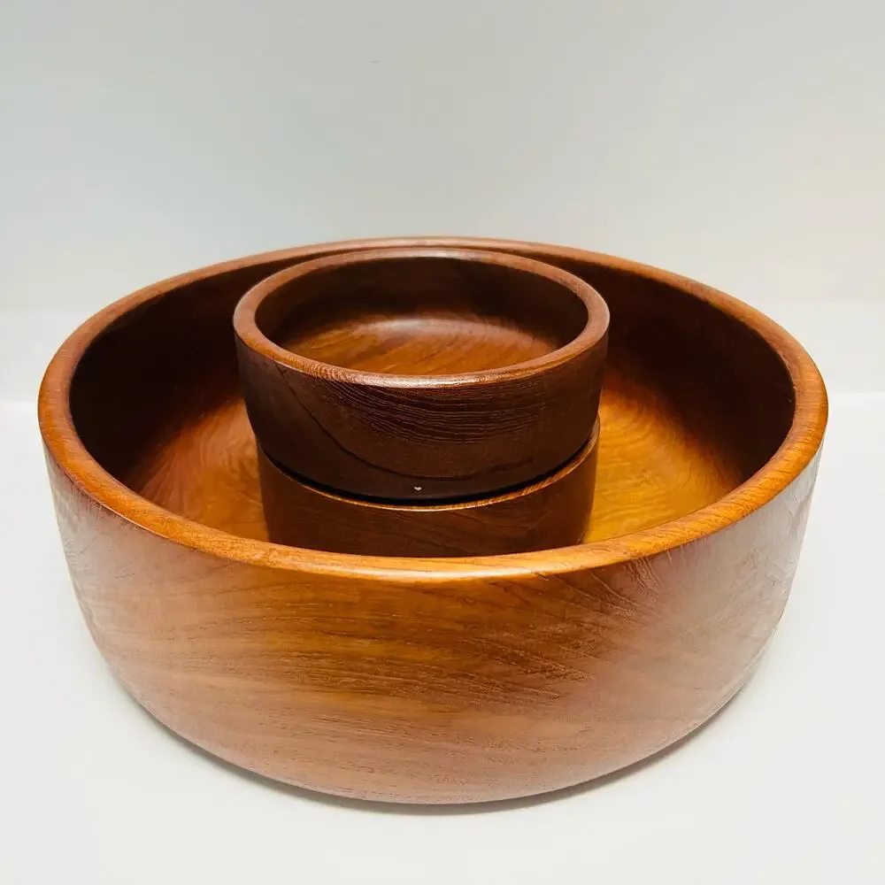 Dolphin Thailand MCM Vintage Teakwood Salad Bowl Set